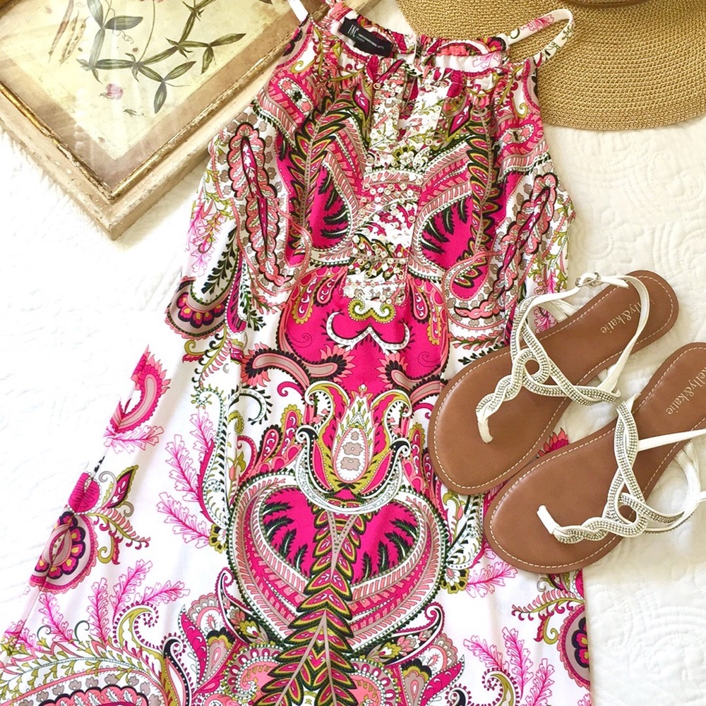 INC Embellished Paisley Keyhole Halter Dress